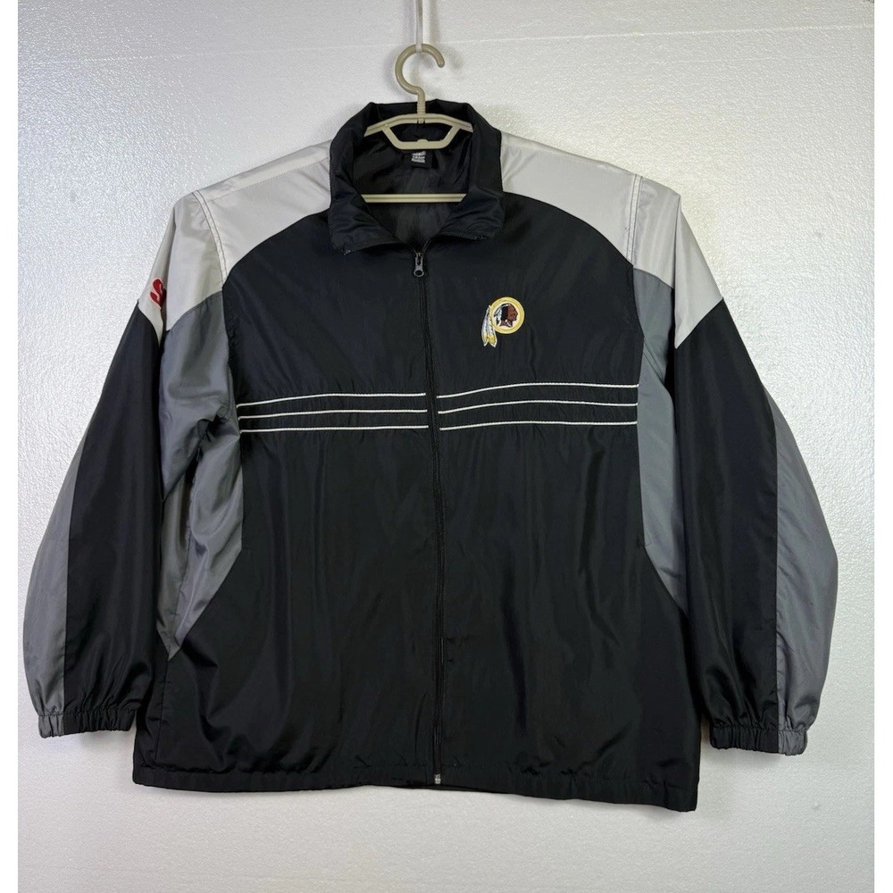 Washington Redskins Jacket Adult XL Black Gray White Windbreaker Reebok NFL Logo